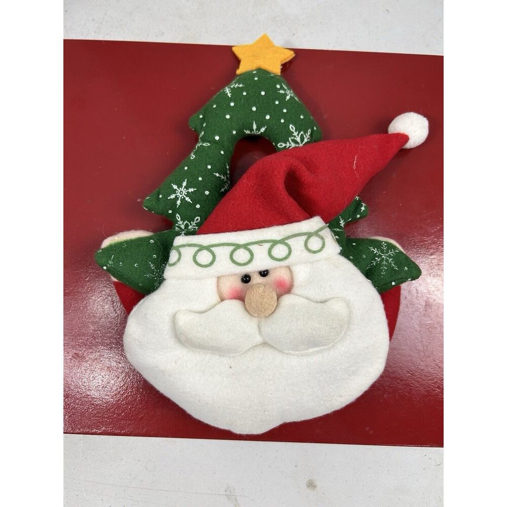 Vintage Santa Green Tree Snowflakes Door Hanger Cloth Cute